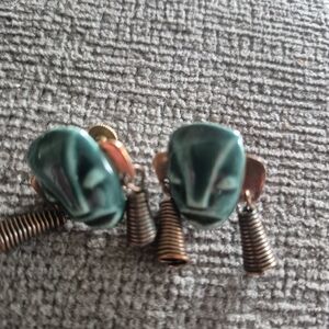 Green and Copper Clip-On Earrings